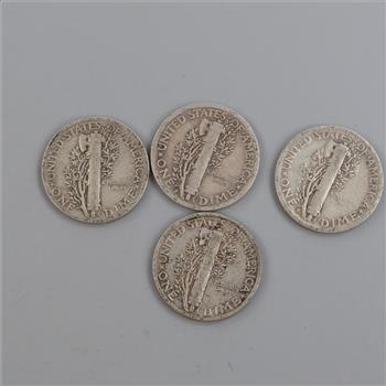 4 US Mercury Silver Dimes