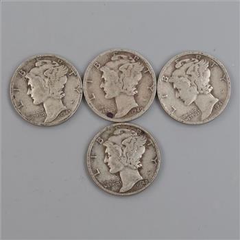 4 US Mercury Silver Dimes