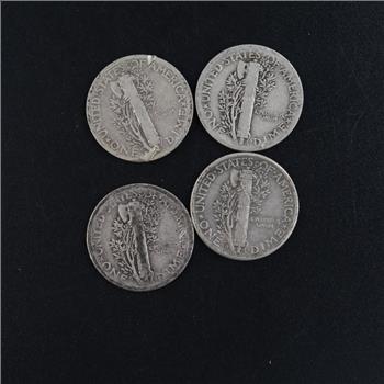 4 US Mercury Silver Dimes