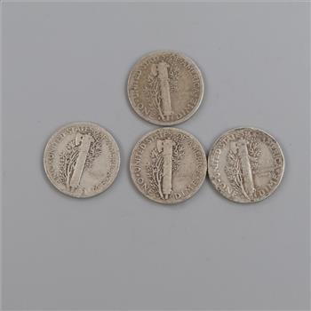 4 US Mercury Silver Dimes