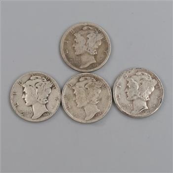 4 US Mercury Silver Dimes