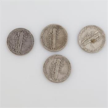 4 US Mercury Silver Dimes