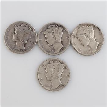 4 US Mercury Silver Dimes
