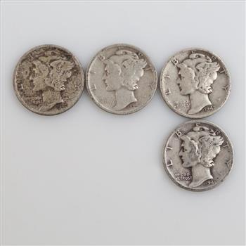 4 US Mercury Silver Dimes