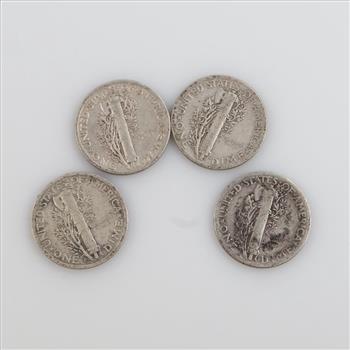 4 US Mercury Silver Dimes