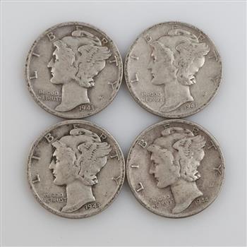 4 US Mercury Silver Dimes