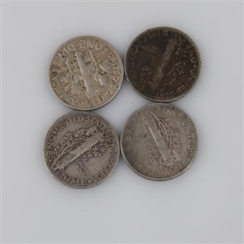 4 US Silver Dimes, Including Mercury Dimes