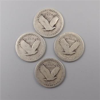 4 U.S. Silver Standing Liberty Quarters
