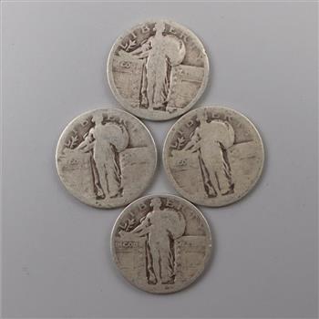 4 U.S. Silver Standing Liberty Quarters