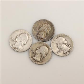 4 US Washington Silver Quarters