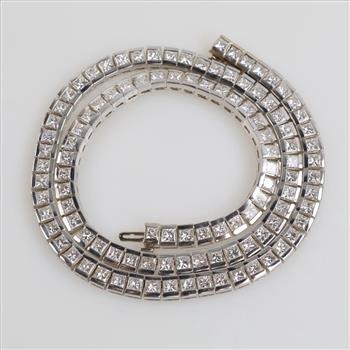 40.12ctTW Diamond 14kt White Gold Block Link Necklace-Evaluated By Our Certified Gemologist-AGS/GIA