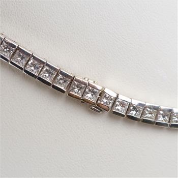 40.12ctTW Diamond 14kt White Gold Block Link Necklace-Evaluated By Our Certified Gemologist-AGS/GIA