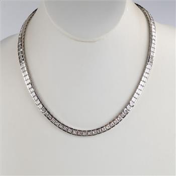 40.12ctTW Diamond 14kt White Gold Block Link Necklace-Evaluated By Our Certified Gemologist-AGS/GIA