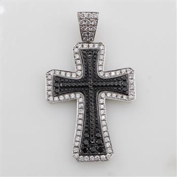 4.18cts TW Diamond 14kt White Gold Cross Pendant-Evaluated By Our Certified Gemologist-AGS/GIA