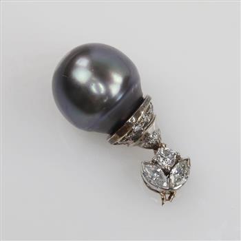 43.34ctTW Diamond Black Tahitian Pearl 14kt White Gold Necklace-Evaluated By Certified Gemologist