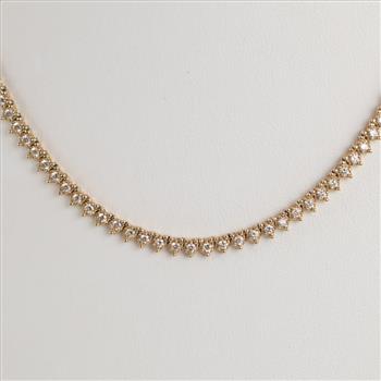 4.56cts TW Diamond 14kt Gold Inline Necklace-Evaluated By Our Certified Gemologist-AGS/GIA