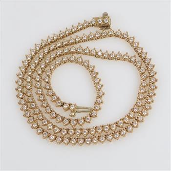 4.56cts TW Diamond 14kt Gold Inline Necklace-Evaluated By Our Certified Gemologist-AGS/GIA