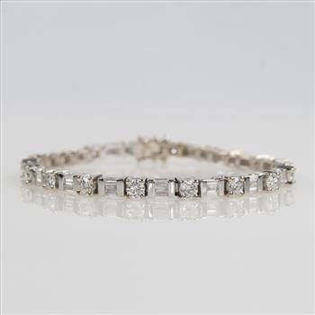 4.86cts TW Diamond 14kt White Gold Tennis Bracelet-Evaluated By Certified Gemologist - AGS / GIA