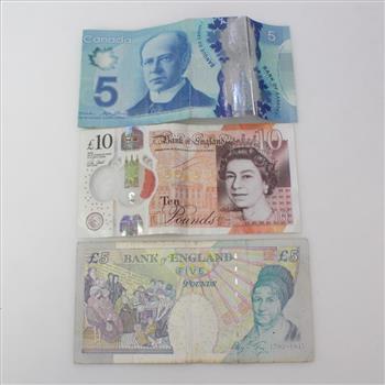 5 Canadian Dollars, 15 British Pounds