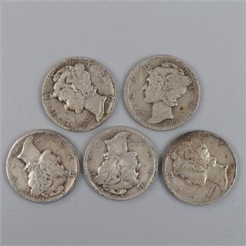 5 Mercury Silver Dimes