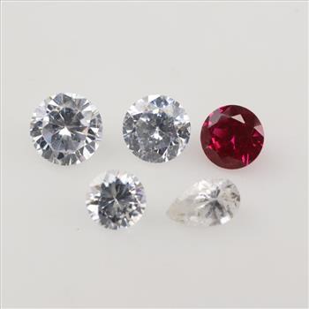 5 Red And Clear Faceted Loose Jewelry Craft Stone