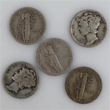 5 Silver Mercury Dimes