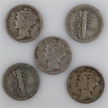 5 Silver Mercury Dimes
