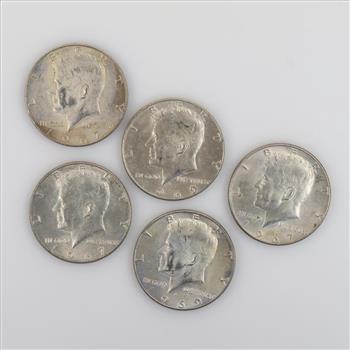 5 US Kennedy Silver-clad Half Dollars