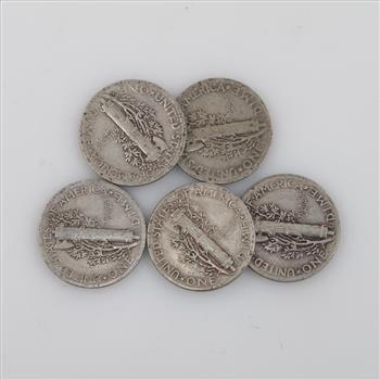 5 US Mercury Silver Dimes