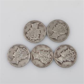 5 US Mercury Silver Dimes