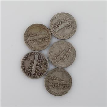 5 US Mercury Silver Dimes