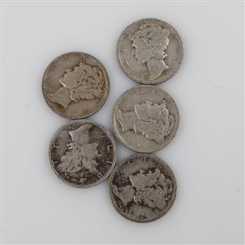 5 US Mercury Silver Dimes