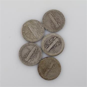 5 US Mercury Silver Dimes