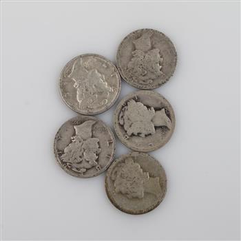 5 US Mercury Silver Dimes