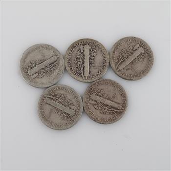 5 US Mercury Silver Dimes