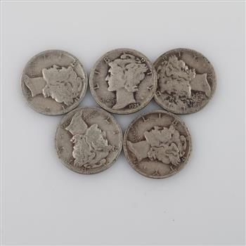 5 US Mercury Silver Dimes
