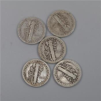 5 US Mercury Silver Dimes