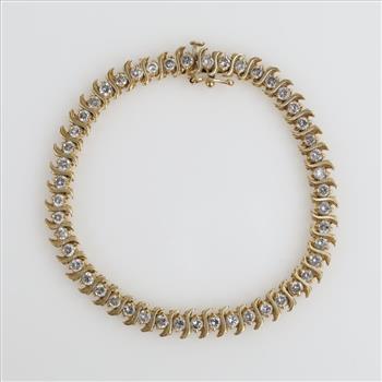5.00cts TW Diamond 14kt Gold Tennis Bracelet -Evaluated By Our Certified Gemologist-AGS/GIA