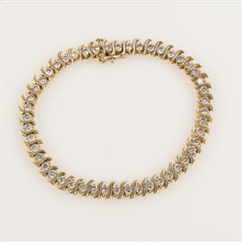 5.00cts TW Diamond 14kt Gold Tennis Bracelet -Evaluated By Our Certified Gemologist-AGS/GIA