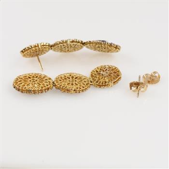 5.34ctTW Diamond 10kt Gold Vintage Filigree 3Tier Earrings-Evaluated By Certified Gemologist-AGS/GIA