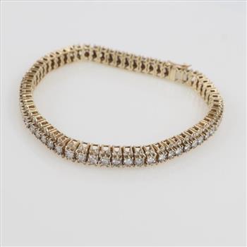 5.43cts TW Diamond 10kt Gold In-Line Bracelet - Evaluated By Our Certified Gemologist-AGS/GIA