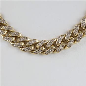 5.67cts TW Diamond 10kt Gold Curb Chain Necklace-Evaluated By Our Certified Gemologist-AGS/GIA