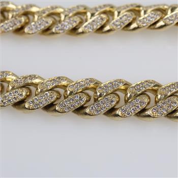 5.67cts TW Diamond 10kt Gold Curb Chain Necklace-Evaluated By Our Certified Gemologist-AGS/GIA