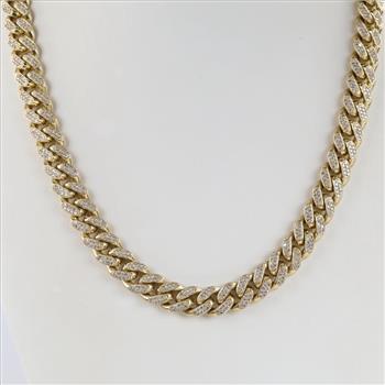5.67cts TW Diamond 10kt Gold Curb Chain Necklace-Evaluated By Our Certified Gemologist-AGS/GIA