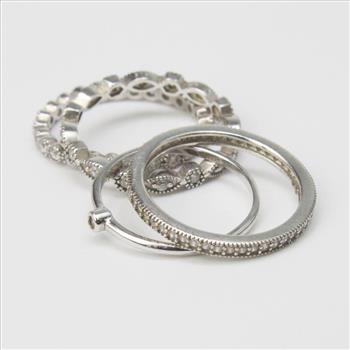5.8g, 4 Silver Stackable Rings With Clear Stones Accents