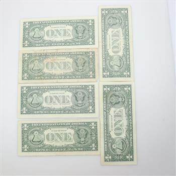 6 US Federal Reserve Note $1 Dollar Bill, Includes Star Note