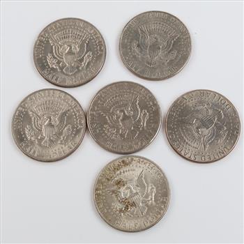 6 US Kennedy Half Dollars, Including Silver Clad