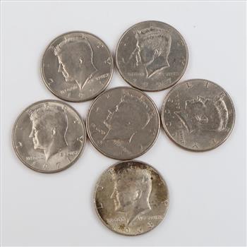 6 US Kennedy Half Dollars, Including Silver Clad