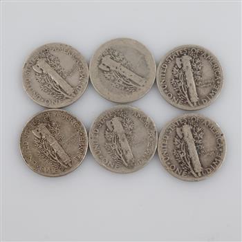 6 US Mercury Silver Dimes