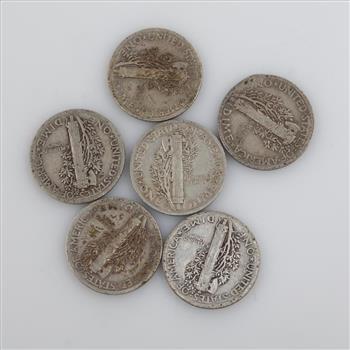 6 US Mercury Silver Dimes